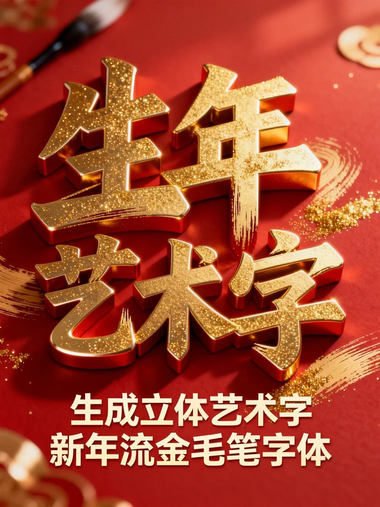 生成立体艺术字 新年流金毛笔字体