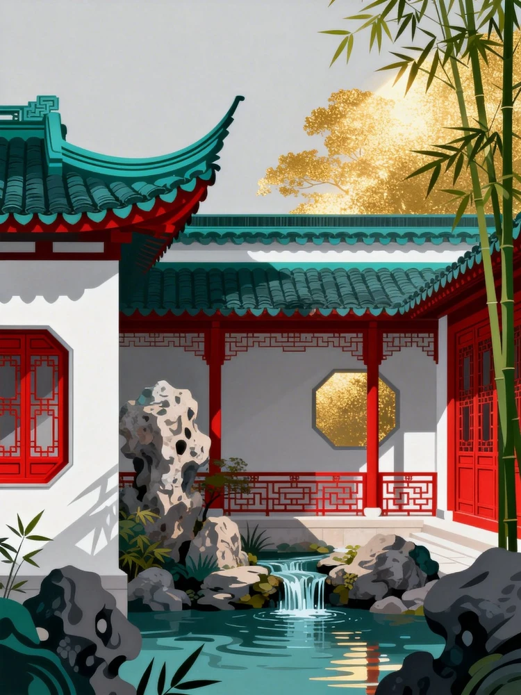 新中式矢量贴纸素材图