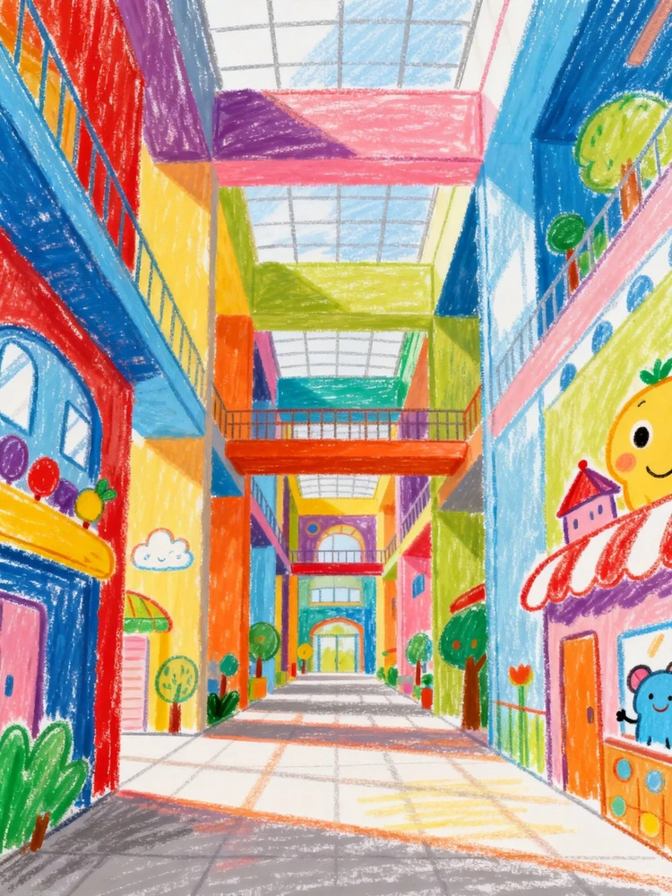 生成蜡笔撞色涂鸦童趣插画