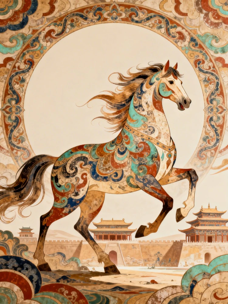 2026马年海报_敦煌国潮马_国风马