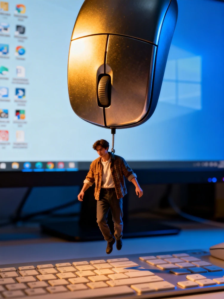 桌面鼠标拎人恶搞图