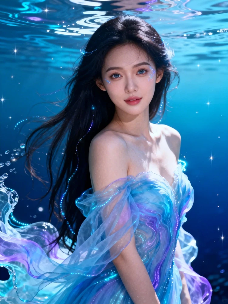 幽蓝水韵奇幻人像