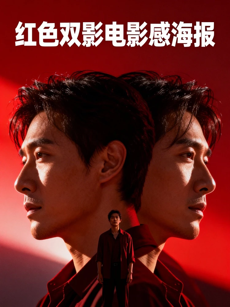 红色双影电影感海报