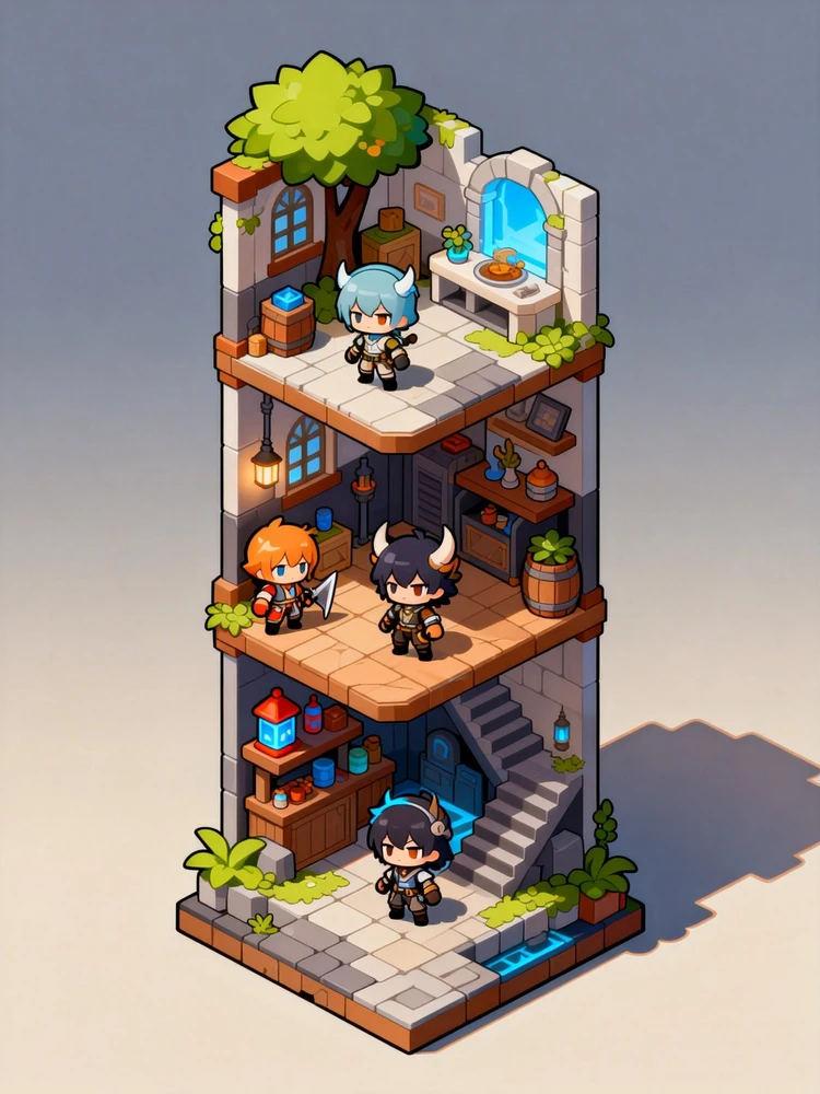 Q版卡通游戏角色插画场景设计