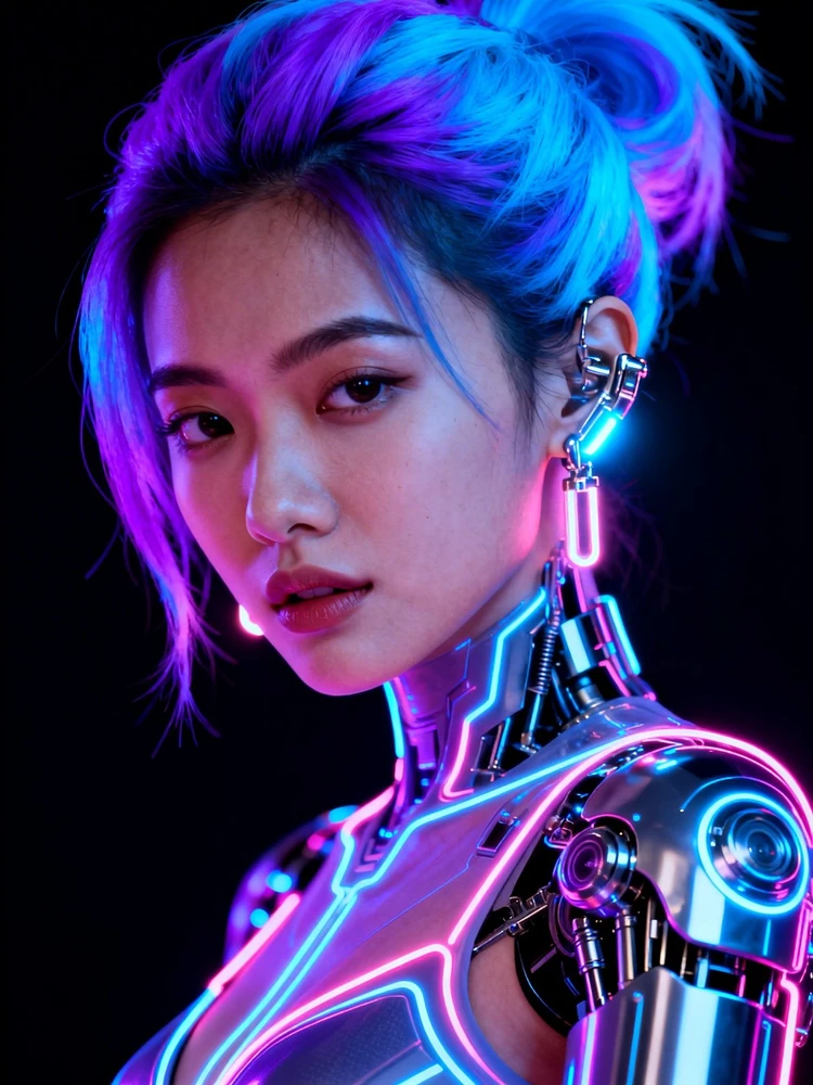 霓虹赛博人像插画
