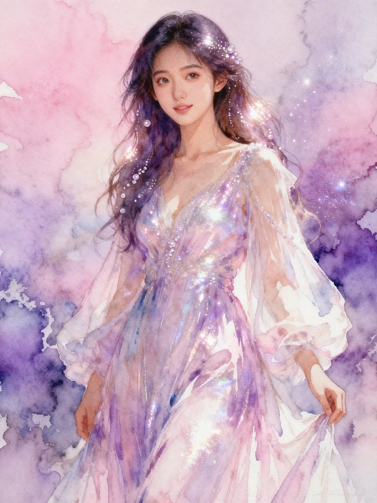 珠光水彩质感梦幻插画