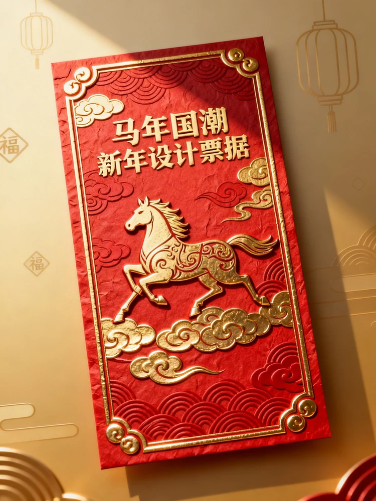 马年国潮新年设计票据
