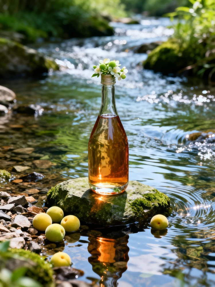 青梅酒溪畔国风产品海报