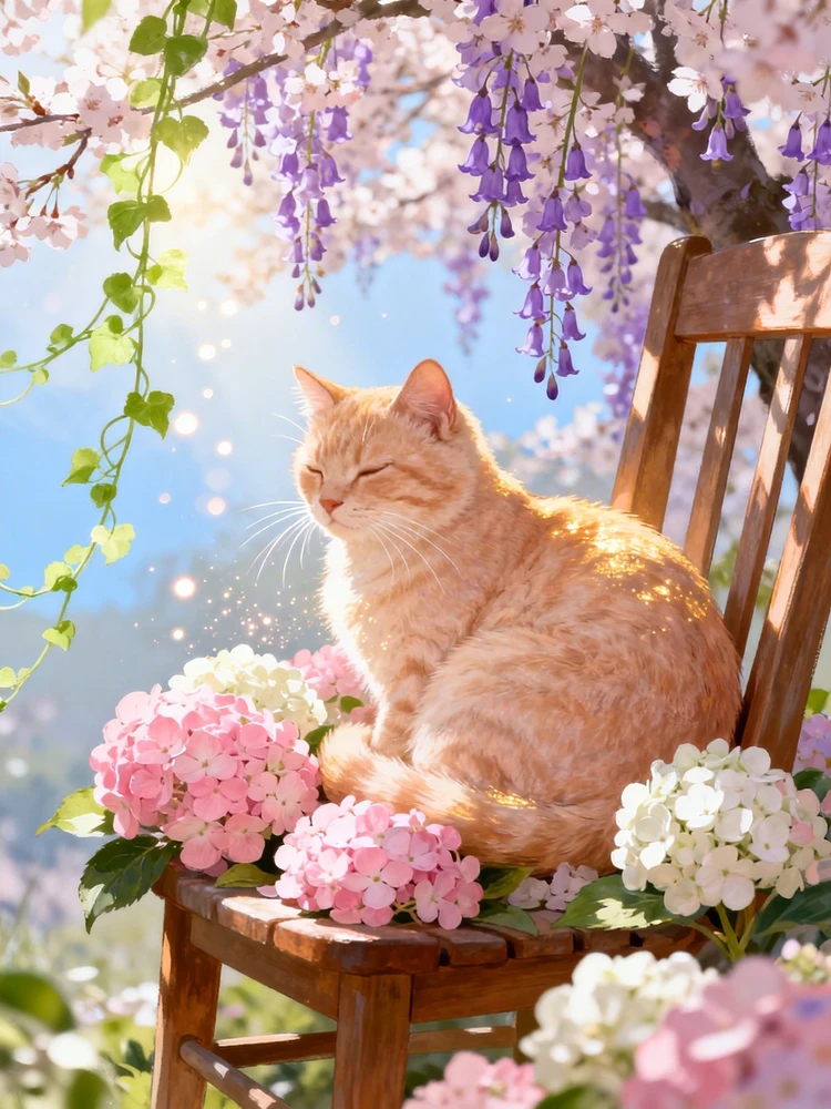 猫咪治愈花境插画