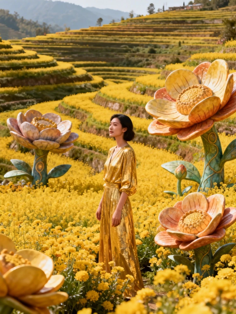 金色花海巨物艺术照