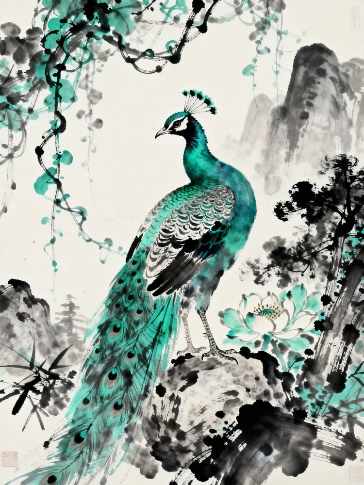 森系水墨花鸟画