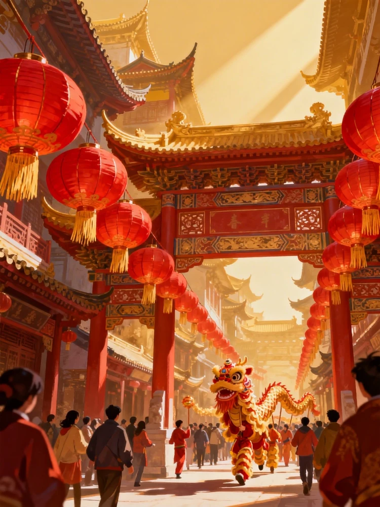 春节大透视插画