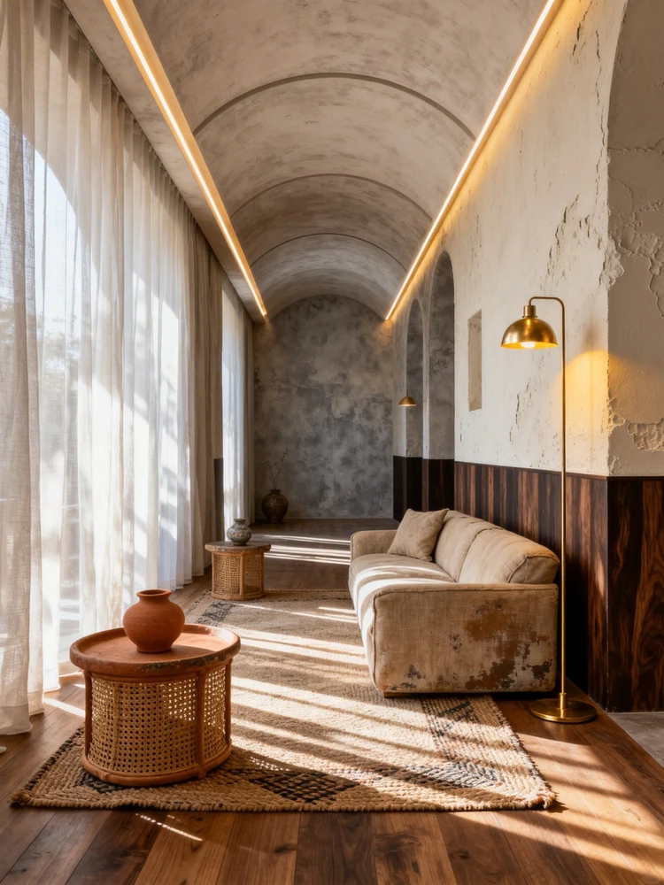 绘梦现代室内中古风轻奢空间侘寂写实渲染图