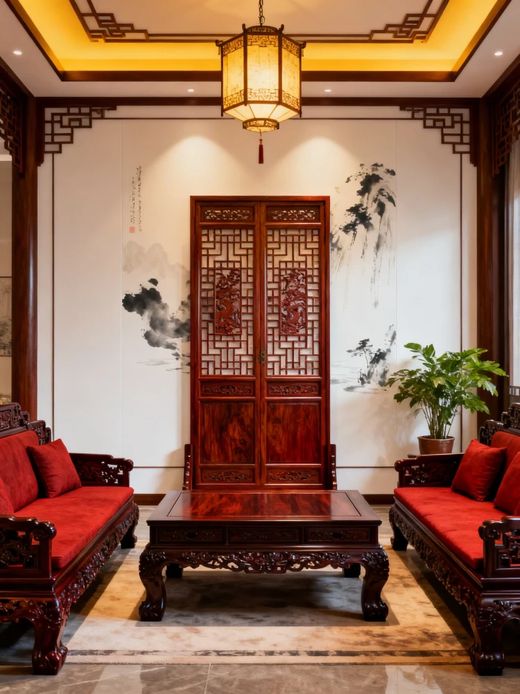 中式红木客厅效果图生成
