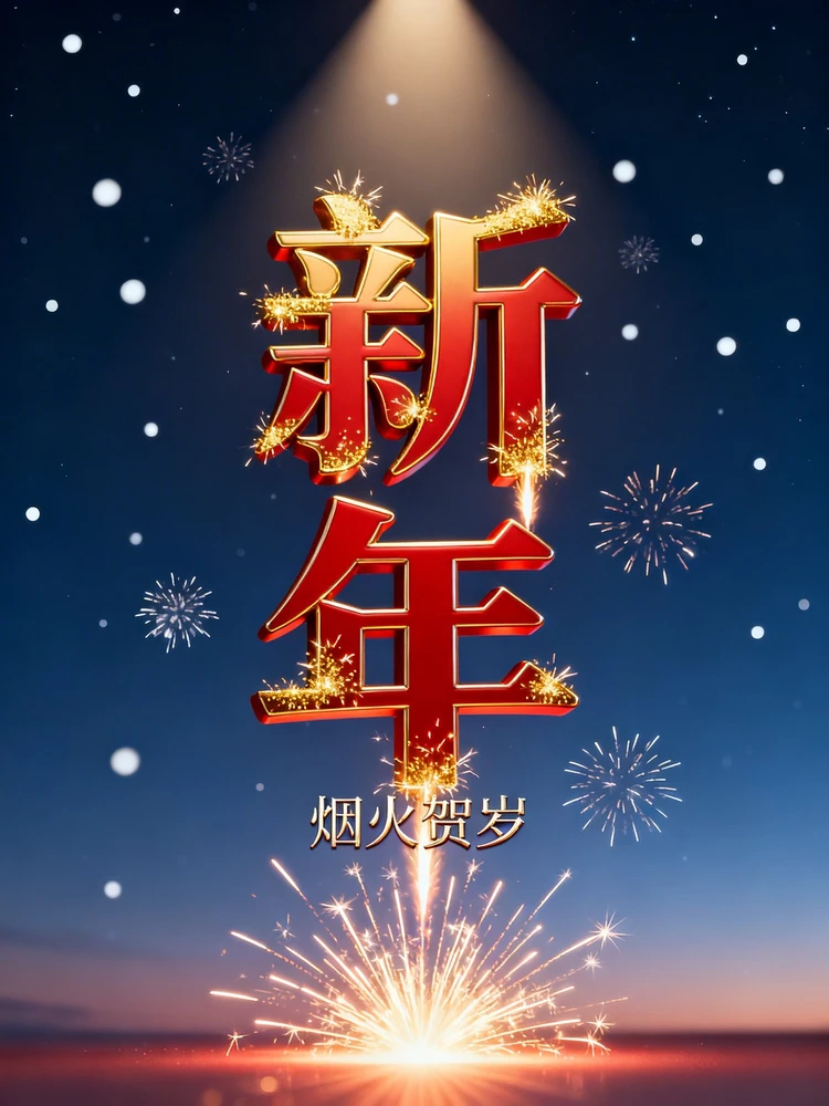 新年烟花艺术字海报