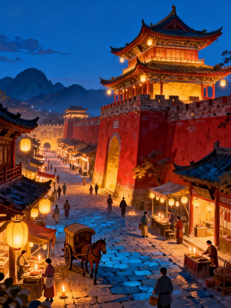 古风夜景动画城池生成