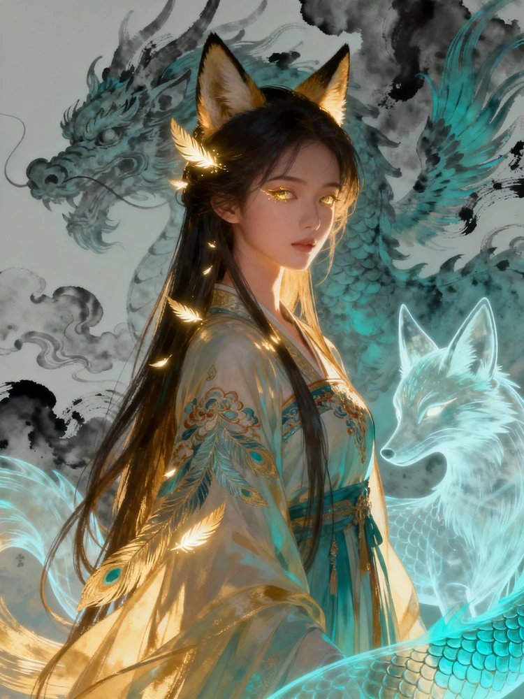 国风妖灵奇幻插画变身