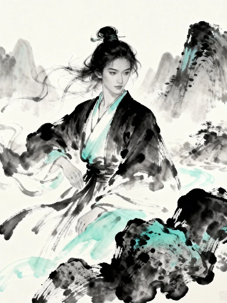 国风水墨人物插画