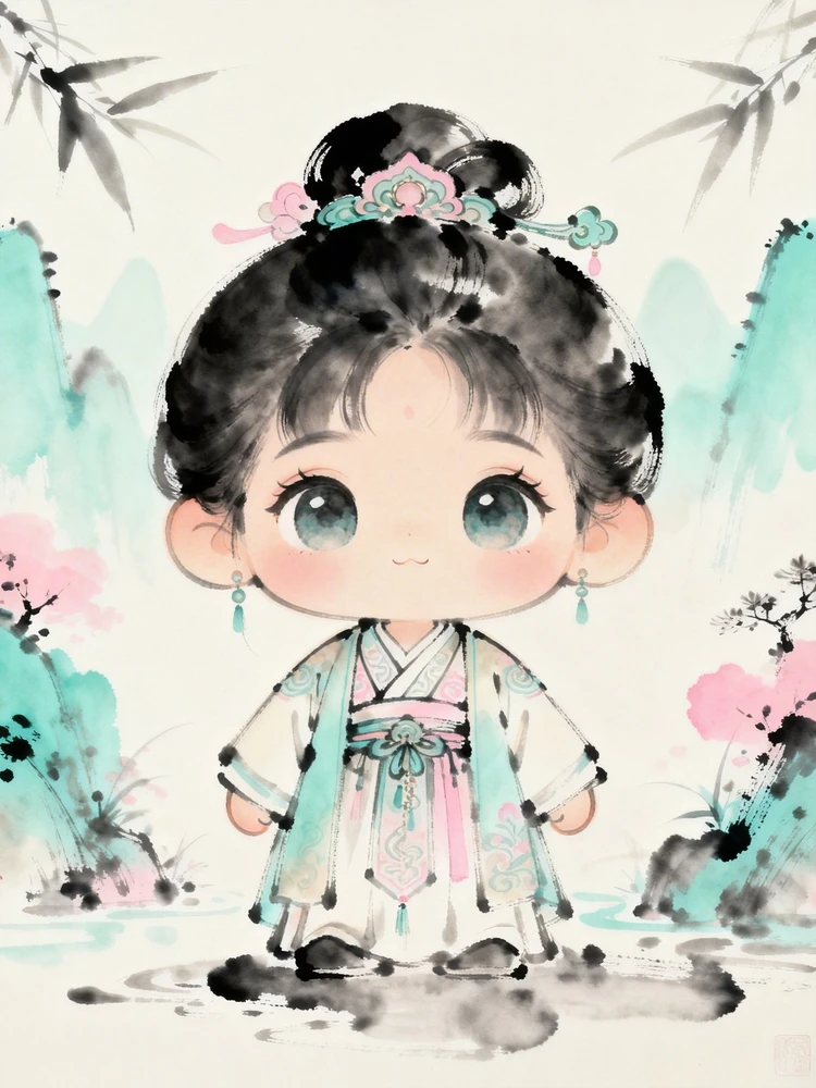 Q版可爱水墨风格