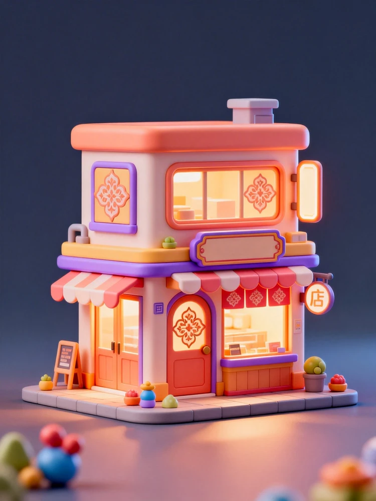 Q版门店模型风格