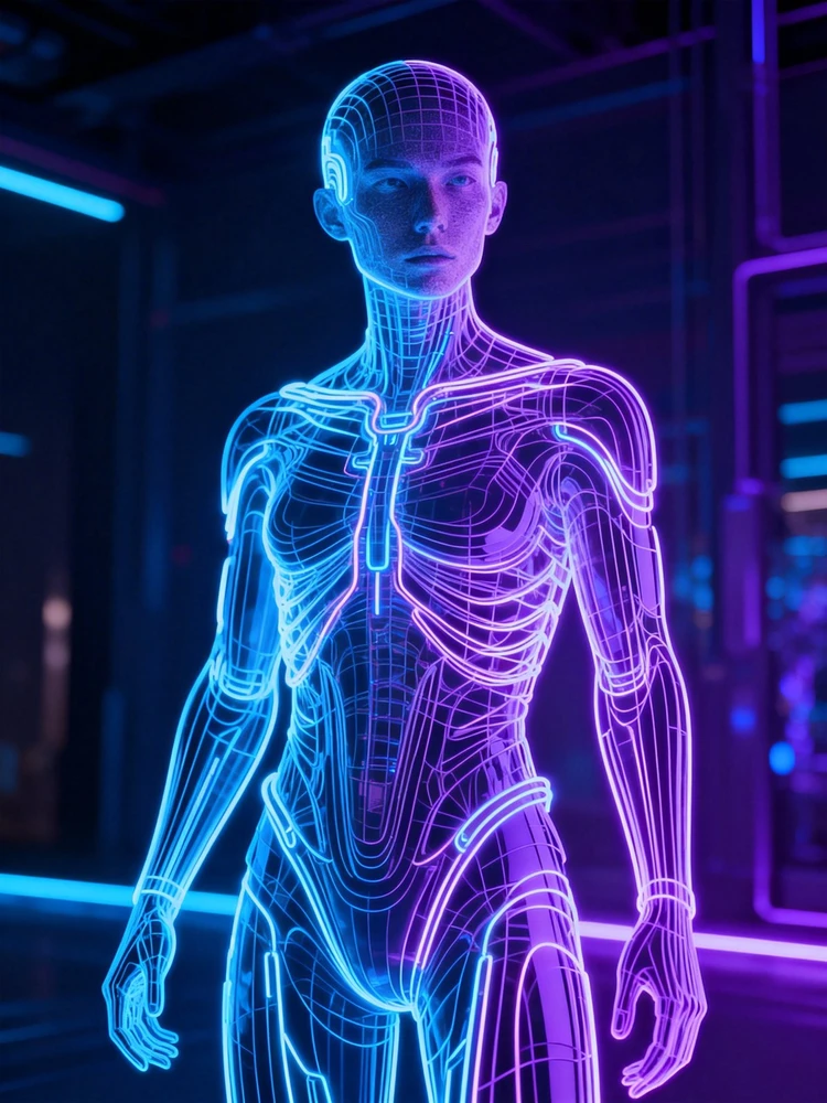 赛博霓虹线稿角色