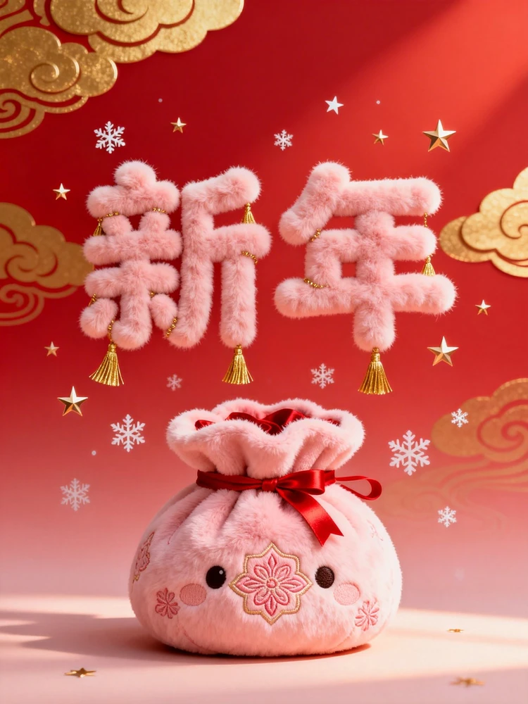 新年毛绒字萌趣海报