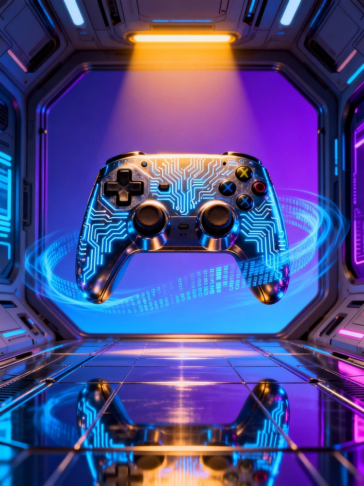 赛博游戏手柄科幻海报