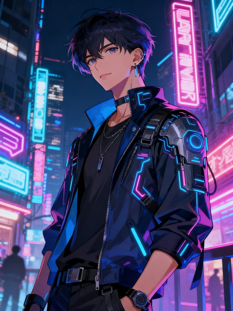 赛博氛围感男主插画生成
