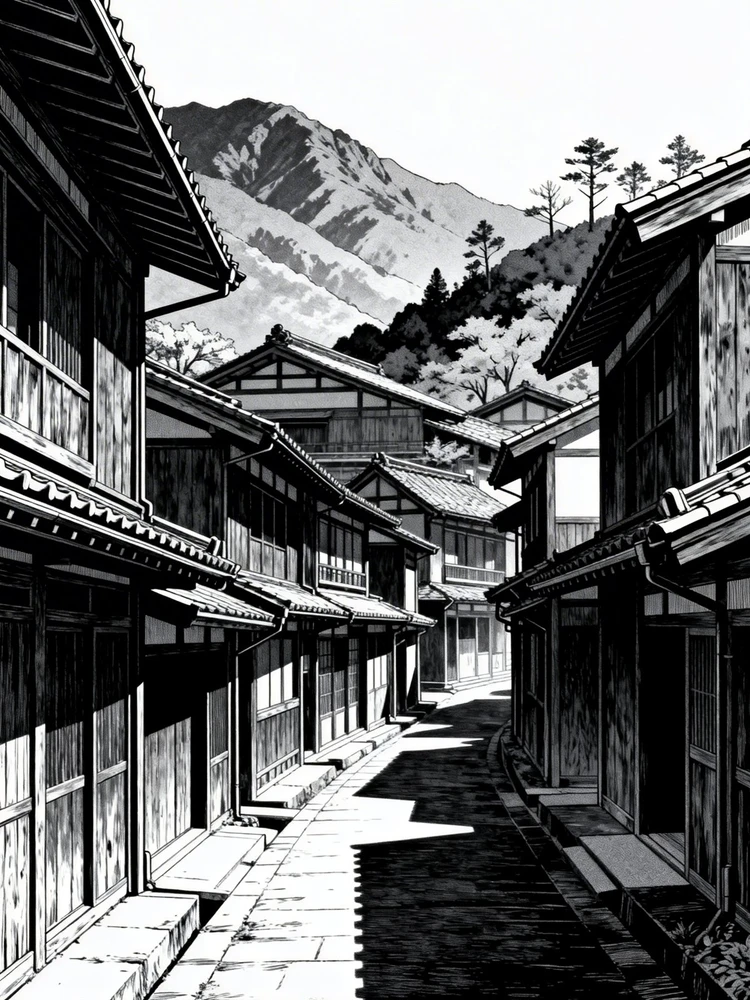 日式黑白漫画场景